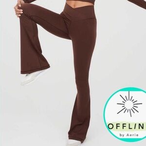 Aerie Real Me Flare Hi Rise Crossover Leggings in Light Brown